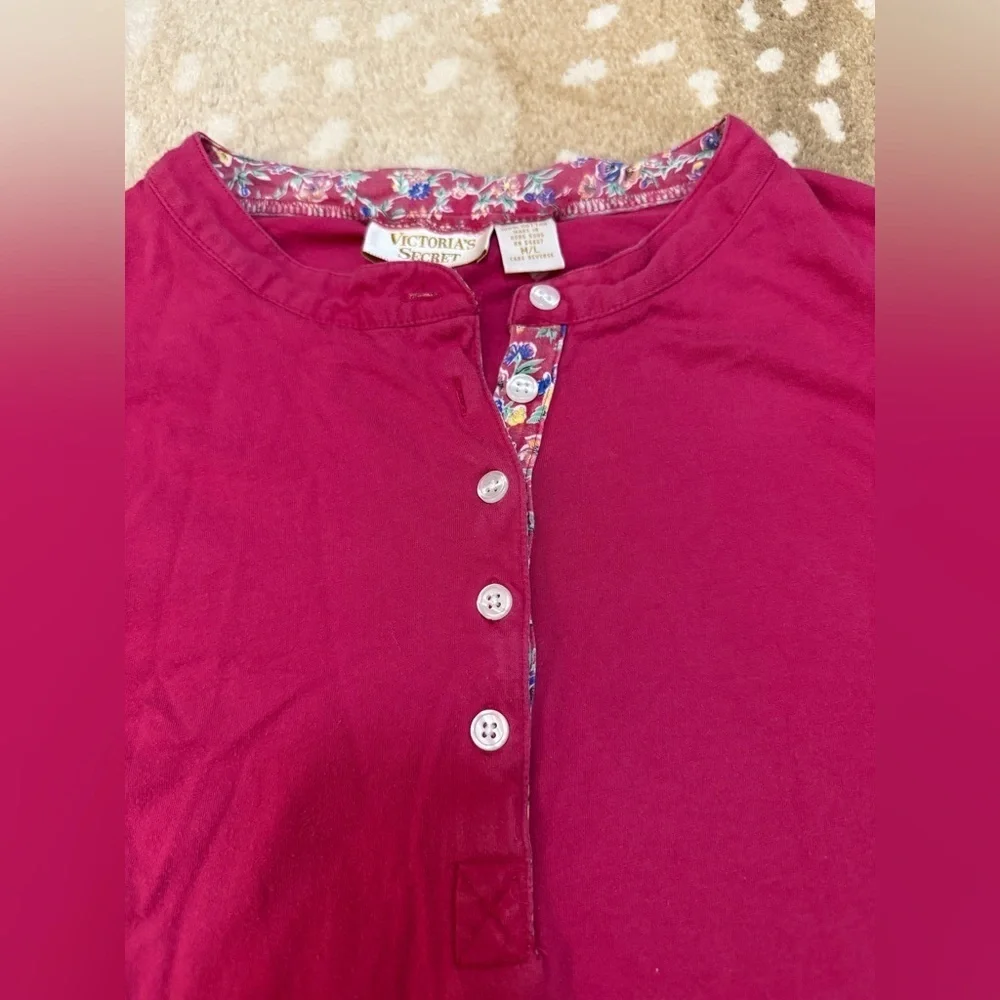 Victoria’s Secret gold label magenta pink floral lined print Henley women’s M/L - Picture 4 of 6